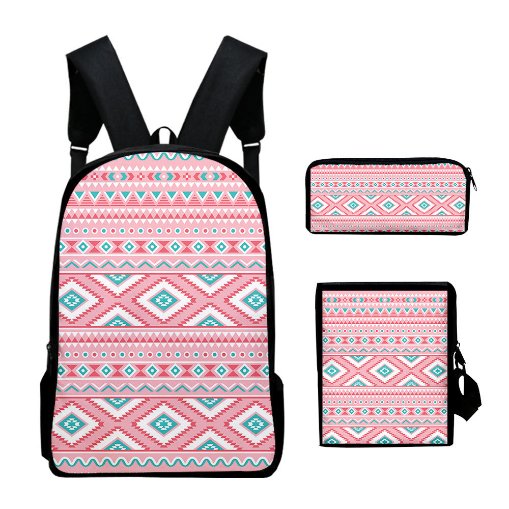 Wholesale Canvas Aztec Pattern Backpack Shoulder Bag Pencil Case Set